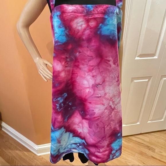 Tie Dye large Japanese wrap around apron matching toque chef's hat purple - Picture 3 of 7